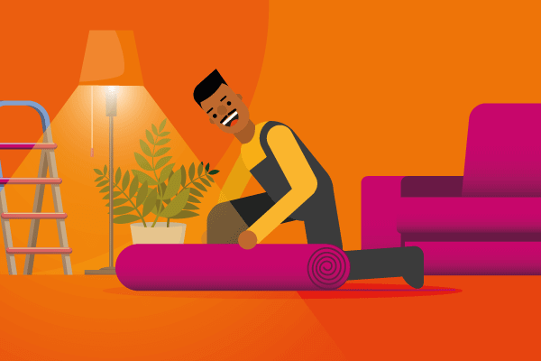 Man rolling carpet illustration for handyman insurance requirements